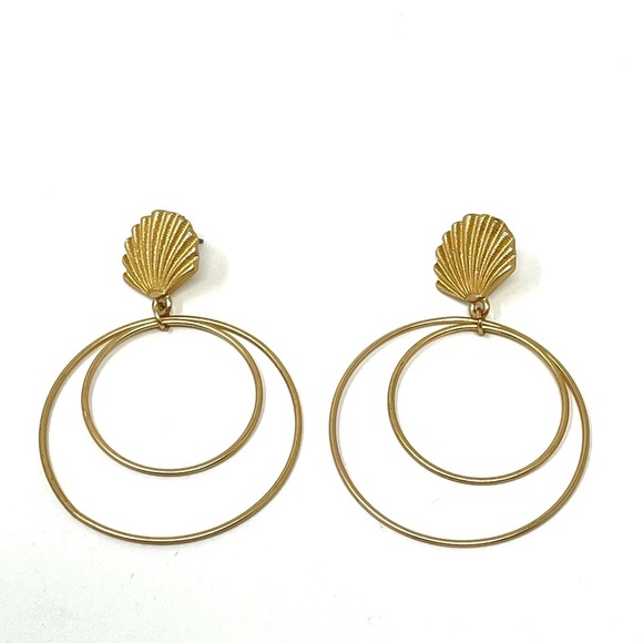 New Anthropologie Shell Double Hoop Drop Earrings - Picture 2 of 4
